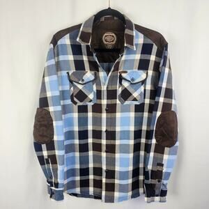 Parish Y2K Plaid Flannel Shirt Elbow Patch Workwear Grunge Mens L